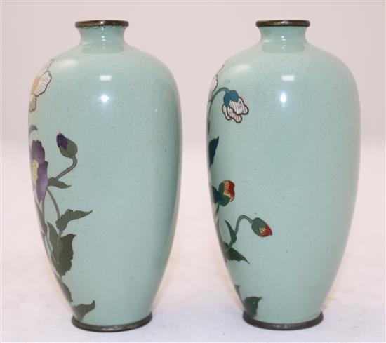 A pair of Japanese silver wire cloisonne enamel vases, early 20th century, 12.4cm